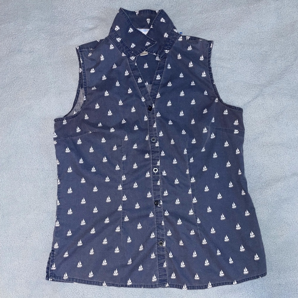 LAURA SCOTT Women’s Sleeveless Ship Graphics Blouse Size Medium